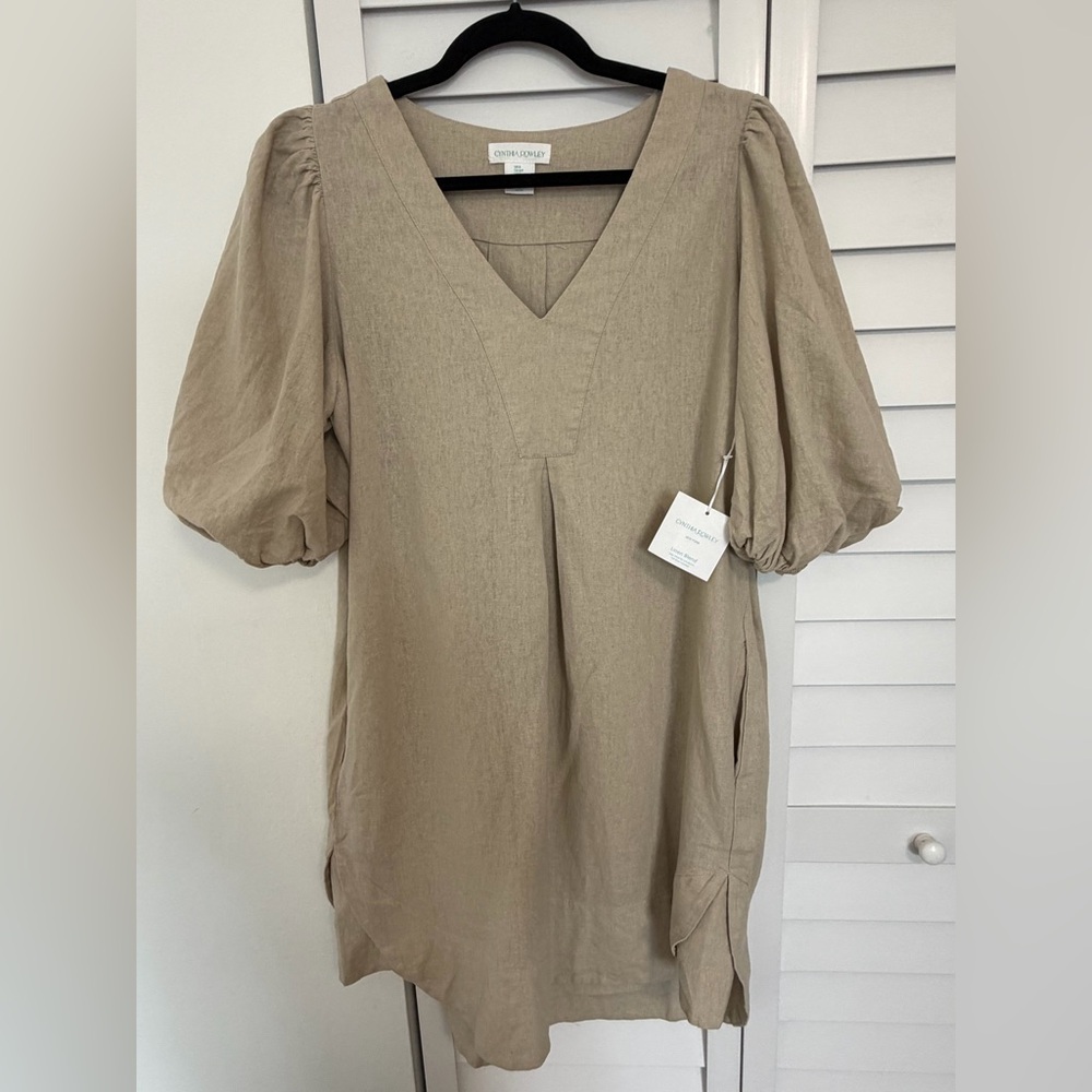 NWT Cynthia Rowley Linen Blend Dress in Light Taupe